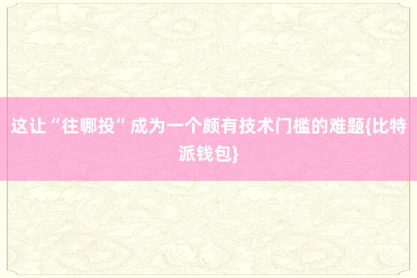 这让“往哪投”成为一个颇有技术门槛的难题{比特派钱包}