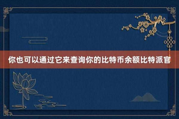 你也可以通过它来查询你的比特币余额比特派官